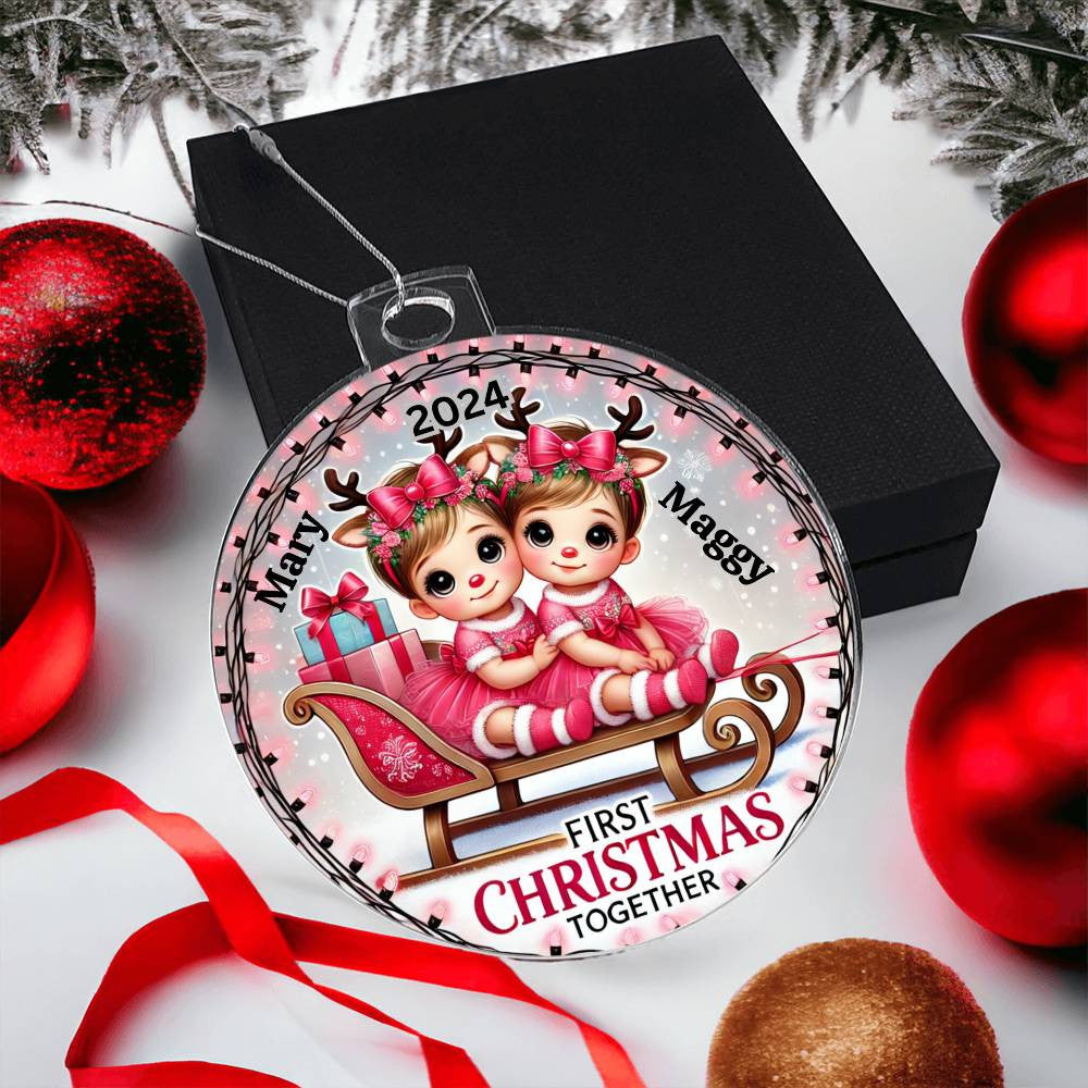 Twin Girls First Christmas Ornament Custom Gift For Newborn Babies Personalized Names Year Holiday Tree Decor Keepsake Family Celebration