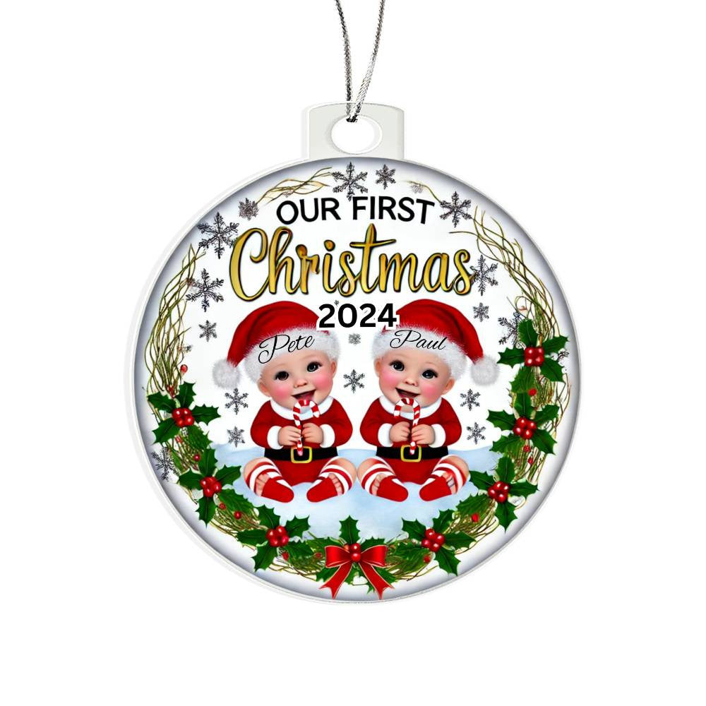 Personalized Gift For Twin Boys Sons First Christmas Custom Ornament for Newborn Babies With Their Names Year Holiday Tree Decor Keepsake