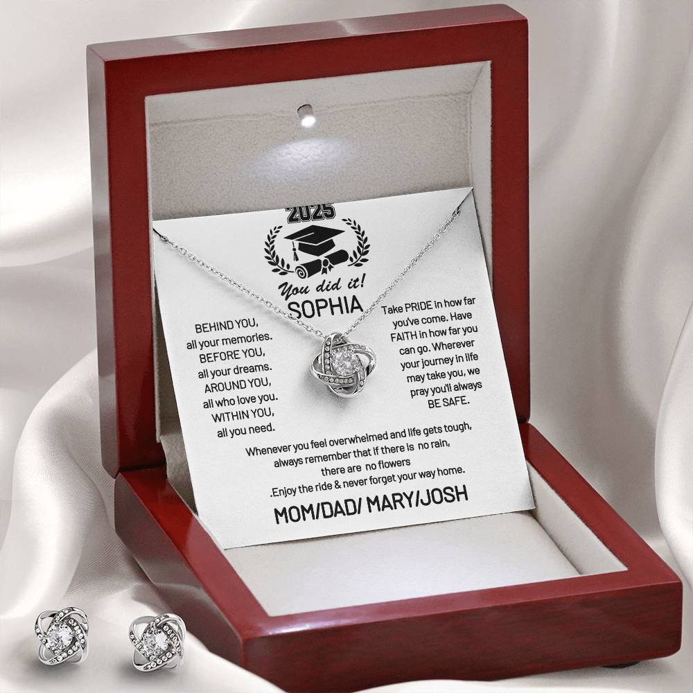 Love Knot Earring & Necklace Set FOR  a loved graduating daughter