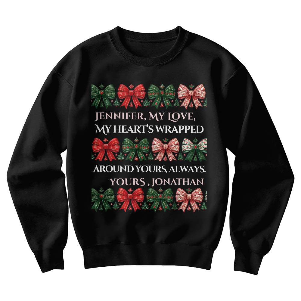 Customized Christmas sweatshirt for girlfriend funny coquette custom names white crewneck bow wife shirt cute chinoiserie sweater love gift