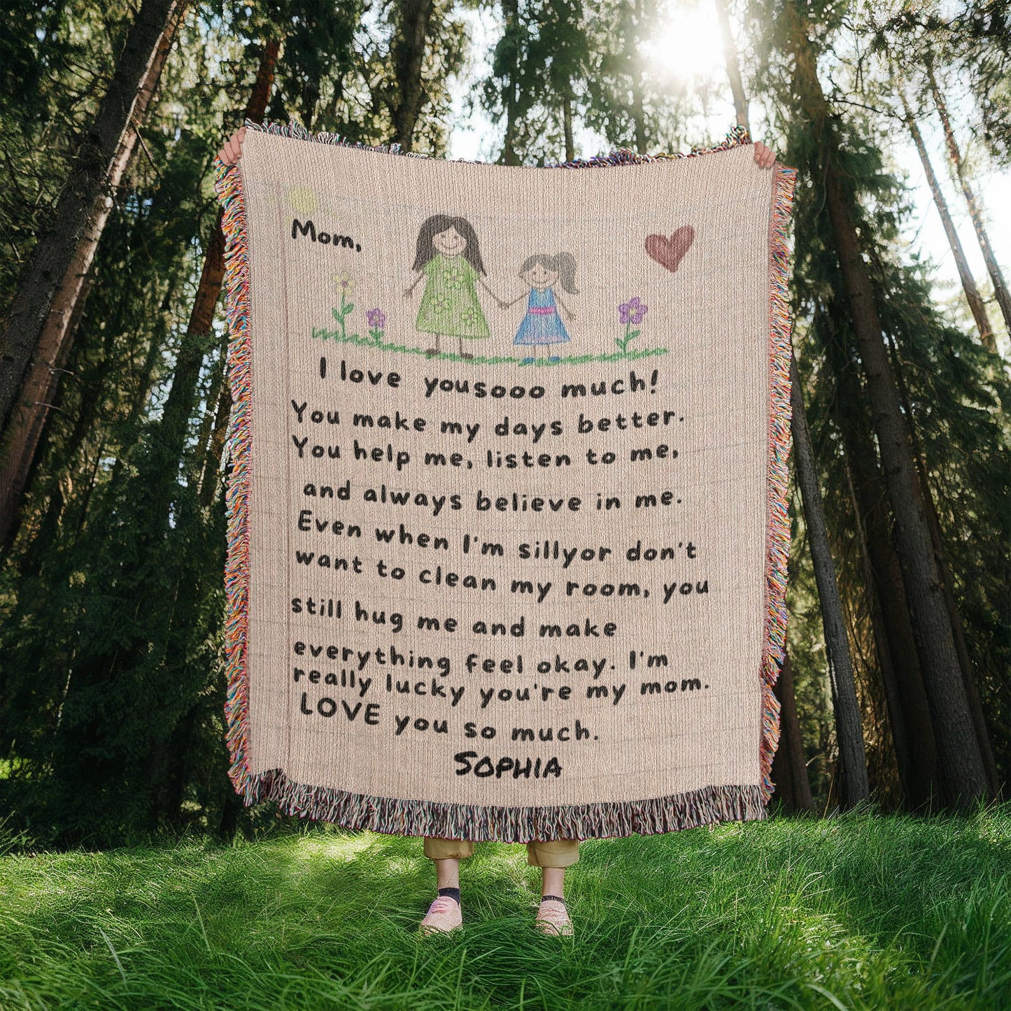 Personalized Mom Blanket from Daughter | Handwritten Letter Blanket | Custom Name Gift for Mom | Emotional Gift for Mother