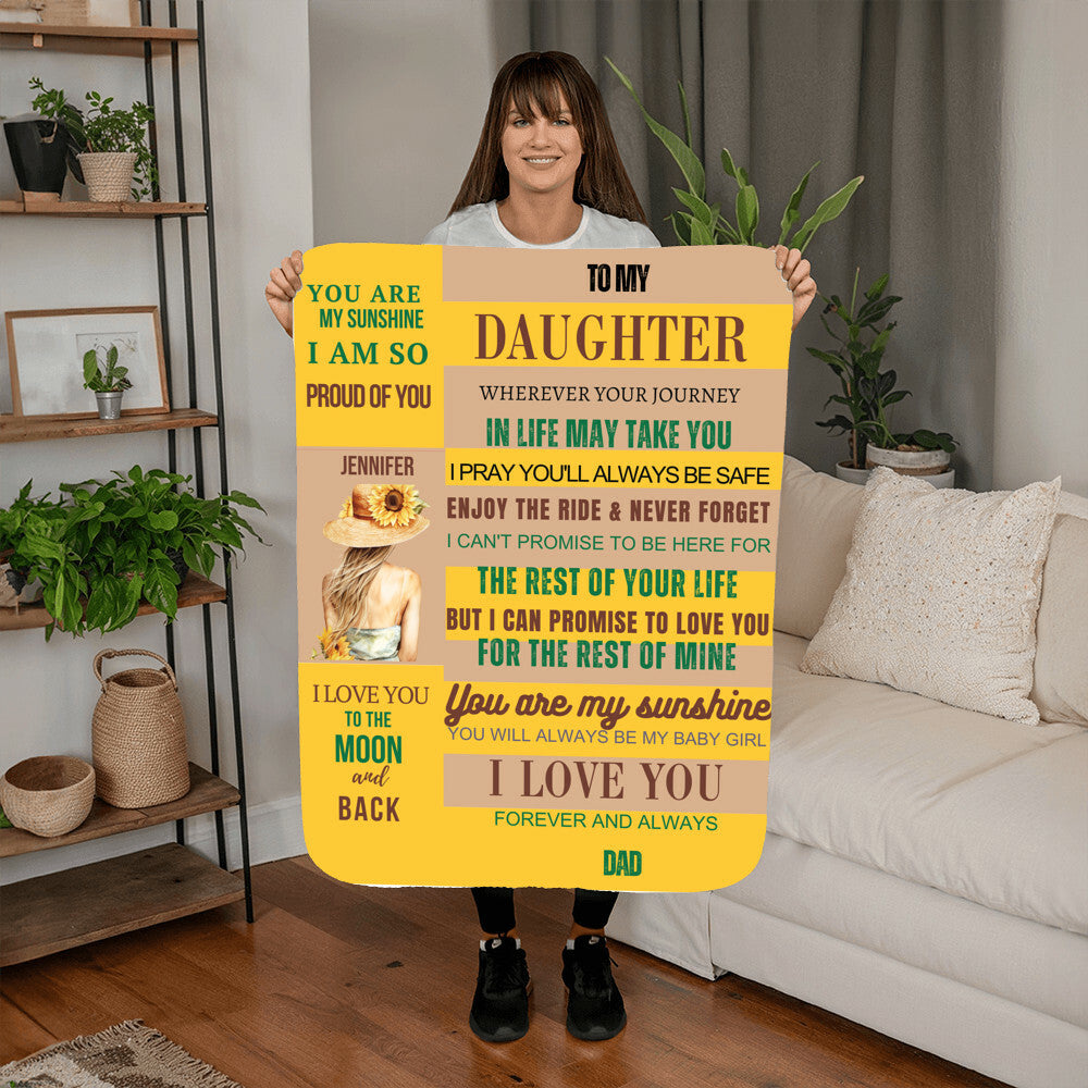A Sections Yellow Beige Sunflower Daughter from Dad Sherpa or  Fleece Blanket (3:4)
