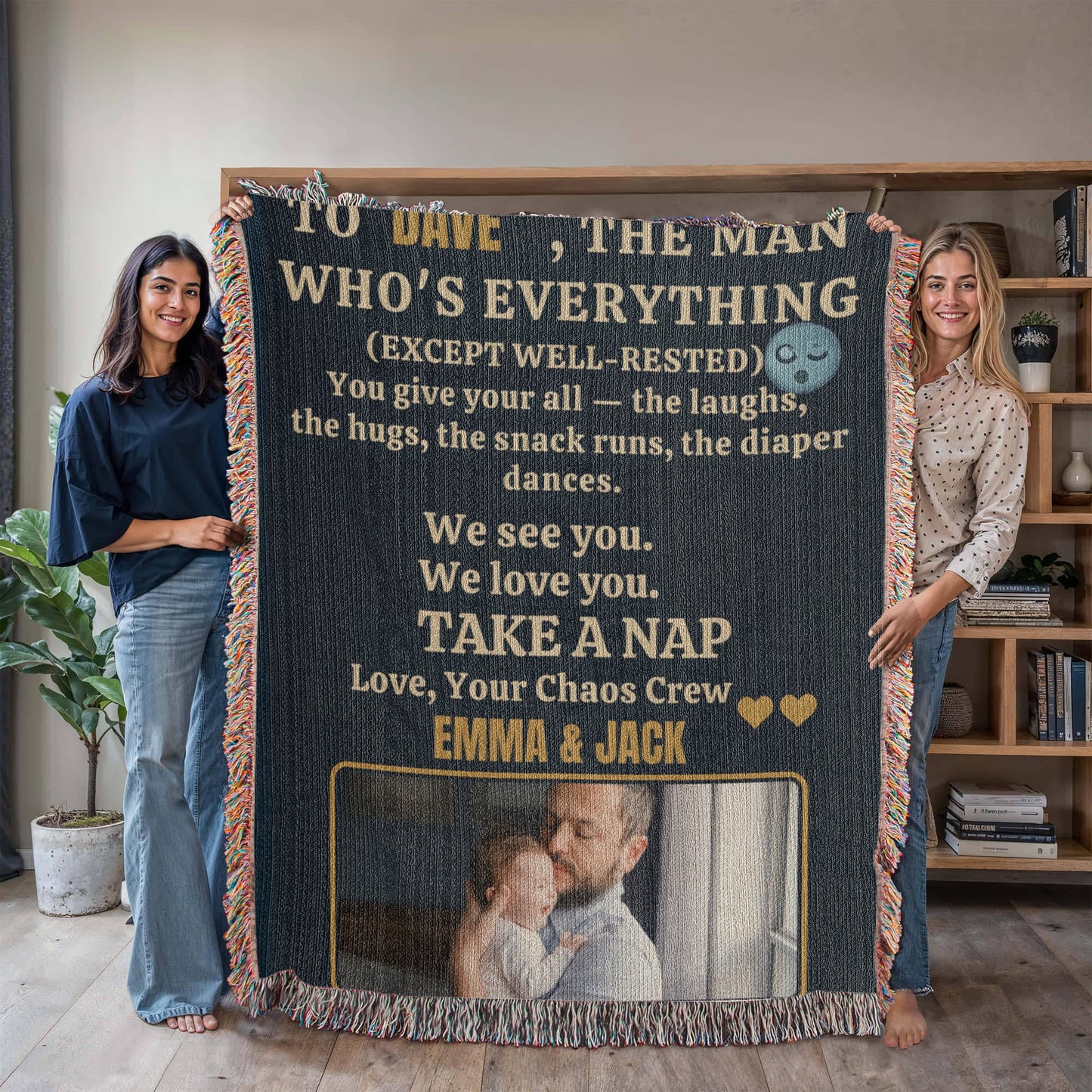 Custom Fleece Sherpa Woven Love Blanket for a New Dad