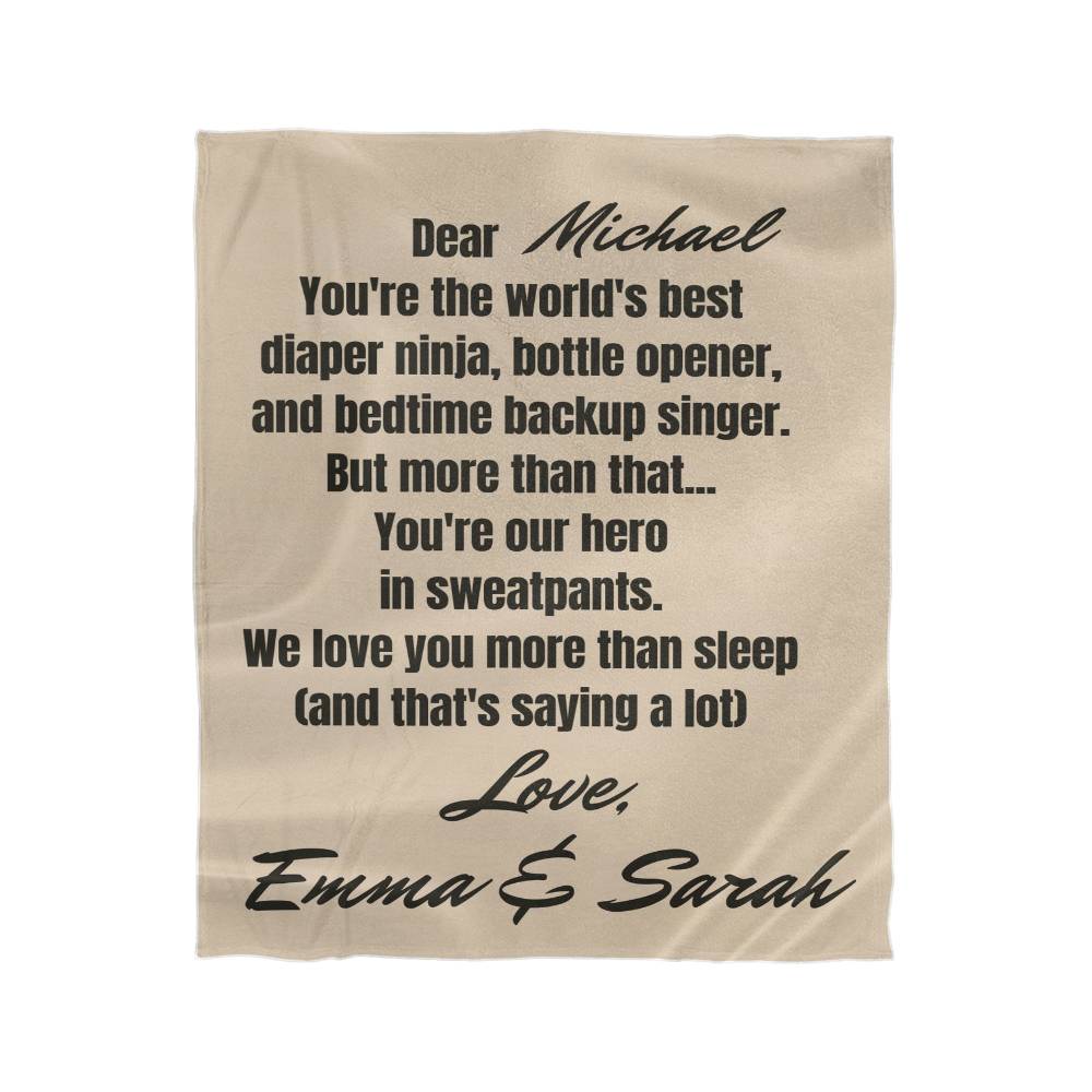 Custom New Dad Love Fleece Sherpa or Woven Blanket
