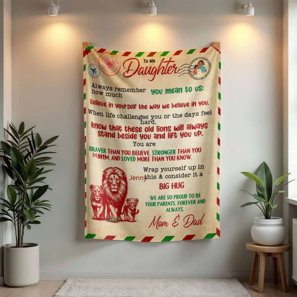 A Letter to Daughter from Mom photo name heirloom, sherpa or fleece vintage red lion blanket