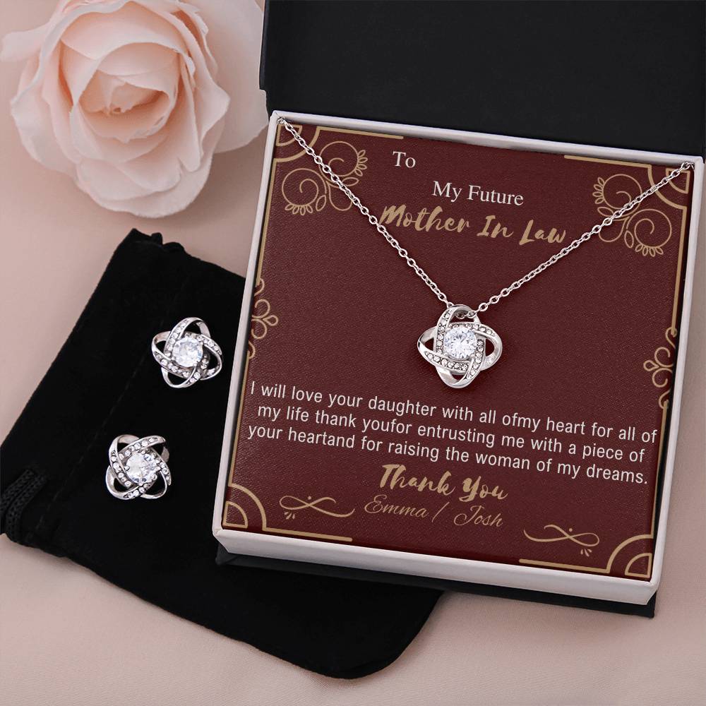 A Love Knot Earring & Necklace Set for Mom