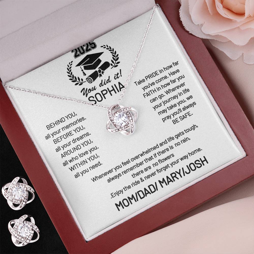 Love Knot Earring & Necklace Set FOR  a loved graduating daughter