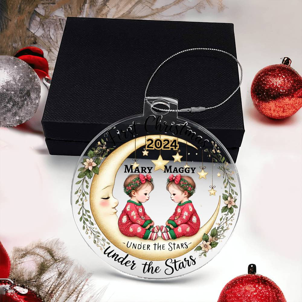 Custom Ornament For Twin Girls First Christmas Personalized Babies Names Year Holiday Tree Decor Keepsake Family Celebration Twins Gift