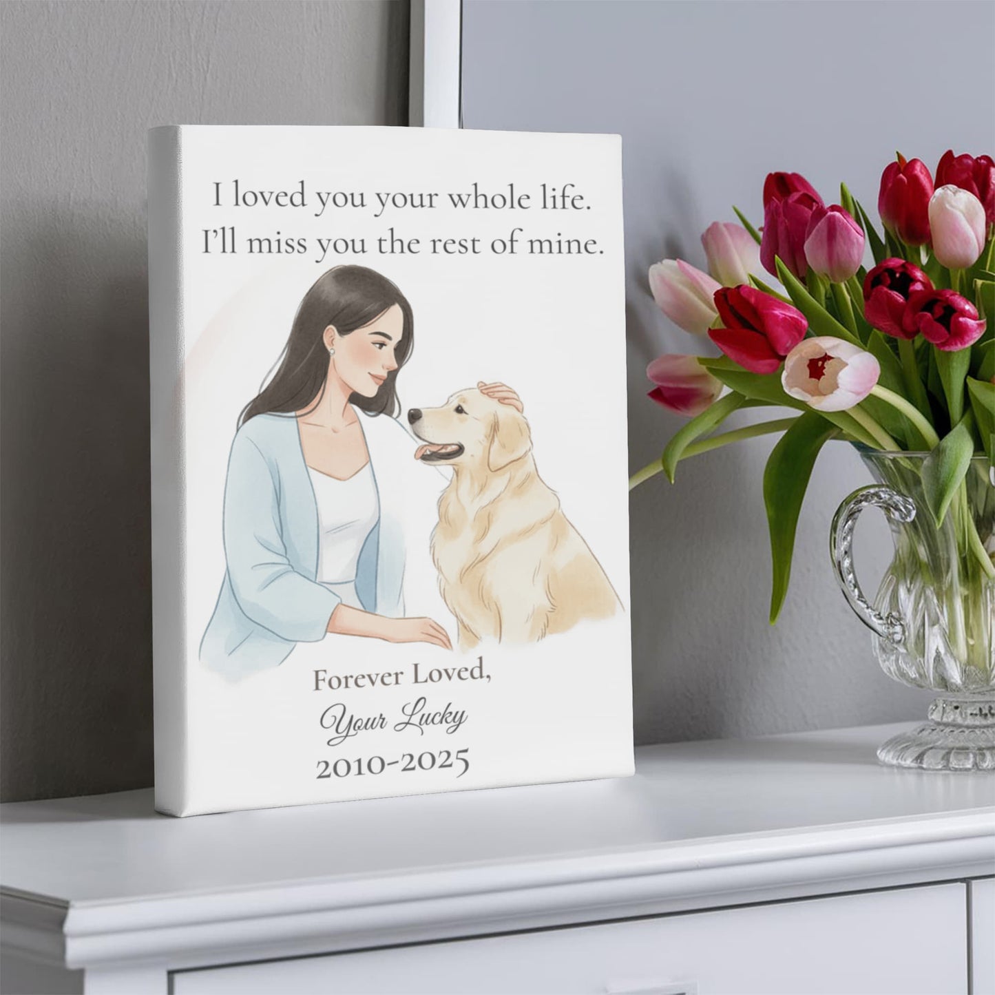 Forever in Her Heart: Personalized Dog Memorial Canvas for Mom