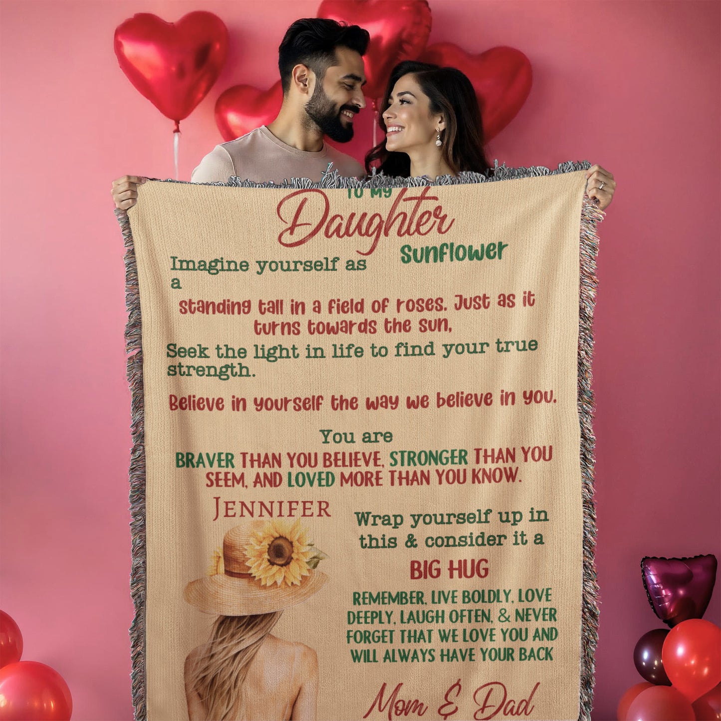 A Sunflower Letter to Daughter from Mom andDad Sherpa or  Fleece Blanket (3:4)