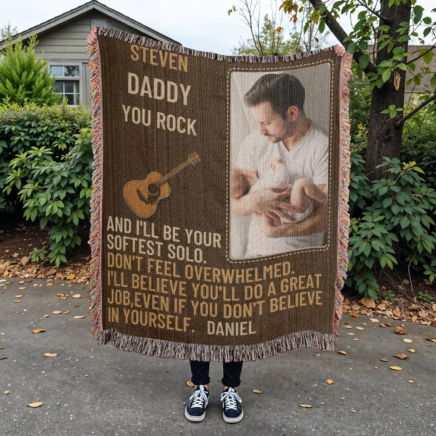 Custom Sherpa Fleece Woven Love Blanket for a New Dad