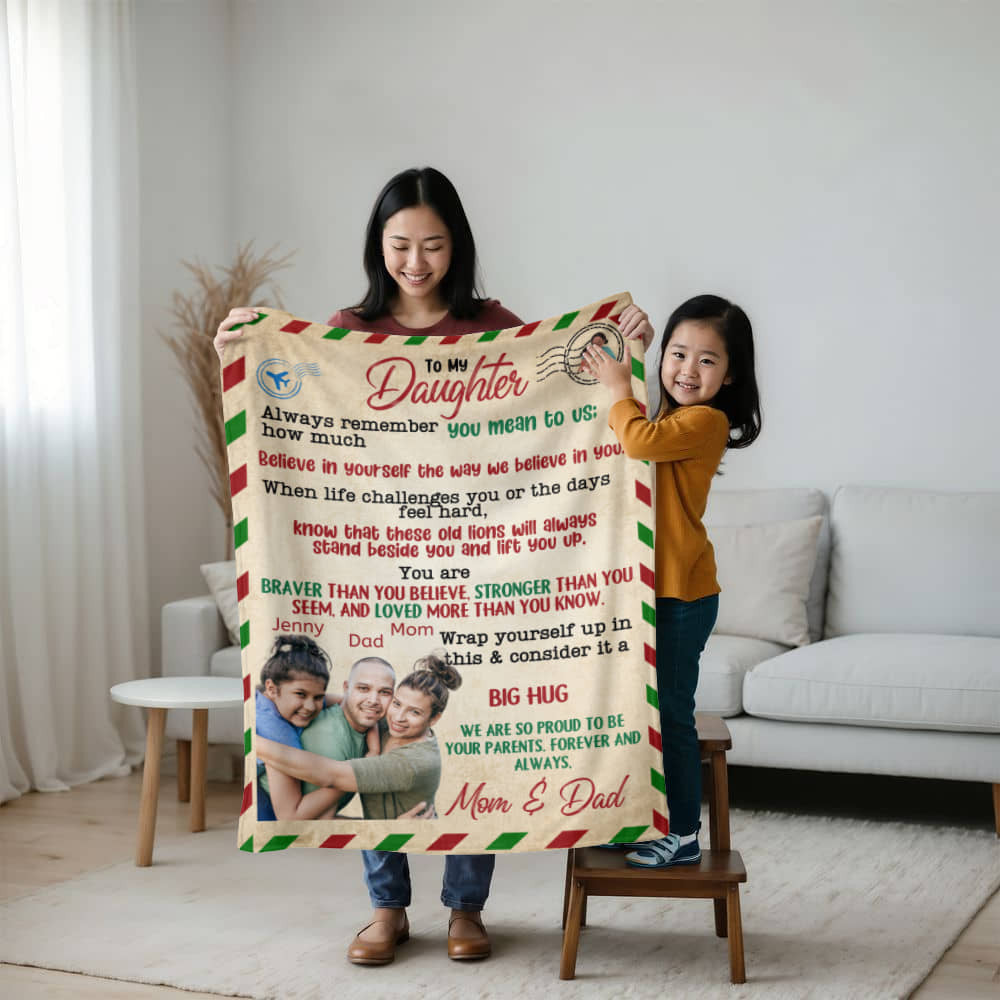 A Letter to Daughter from Parents photo name heirloom, sherpa or fleece vintage photo blanket
