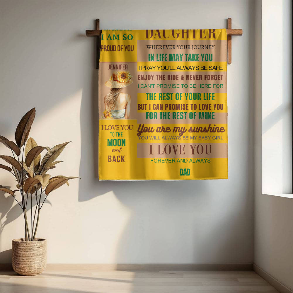 A Sections Yellow Beige Sunflower Daughter from Dad Sherpa or  Fleece Blanket (3:4)