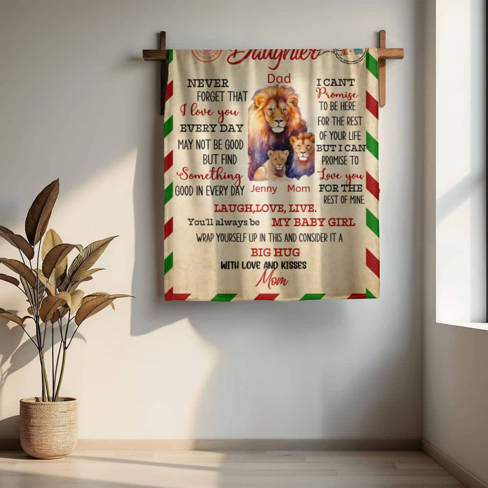 A Letter to Daughter from Mom photo name heirloom, sherpa or fleece vintage lion blanket