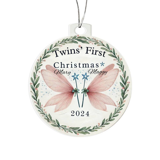 Twin Girls First Christmas Ornament Custom Gift For Newborn Babies Personalized Names Year Magic Wand Acrylic Tree Decor Family Keepsake