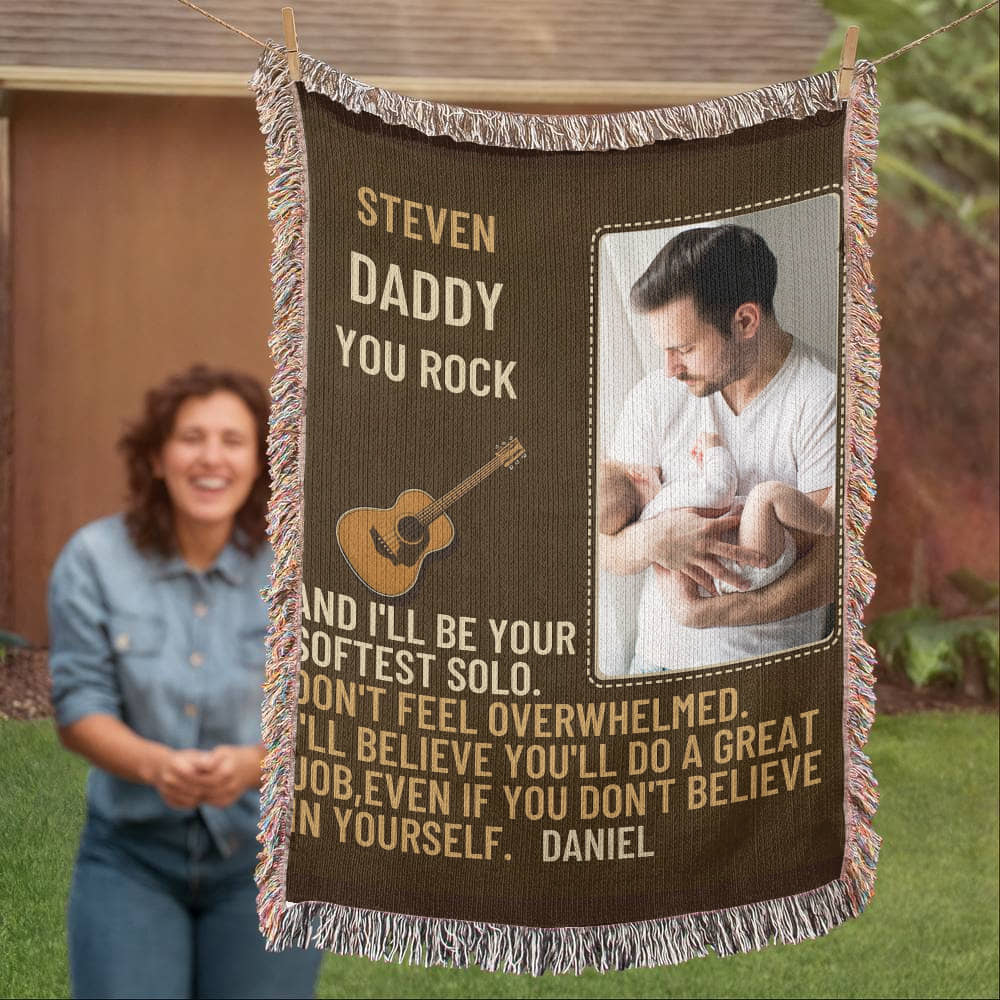 Custom Sherpa Fleece Woven Love Blanket for a New Dad