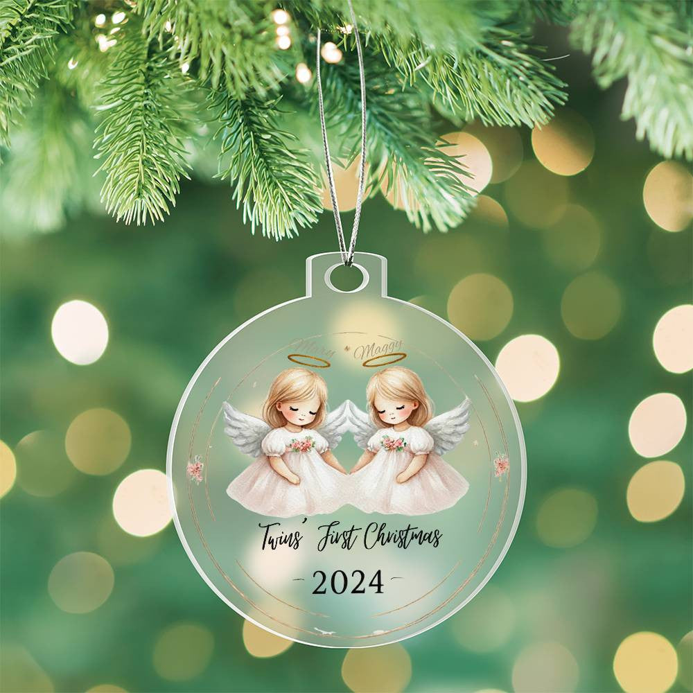 Custom Ornament For Twin Girls First Christmas Personalized Babies Names Year Wand Tree Deco Family Keepsake Celebration Daughters Gift