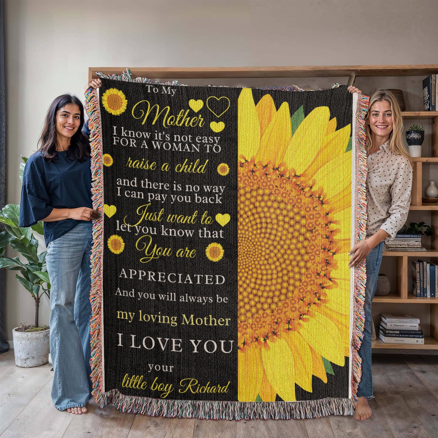 A Sunflower Woven Blanket for Mom from the Son
