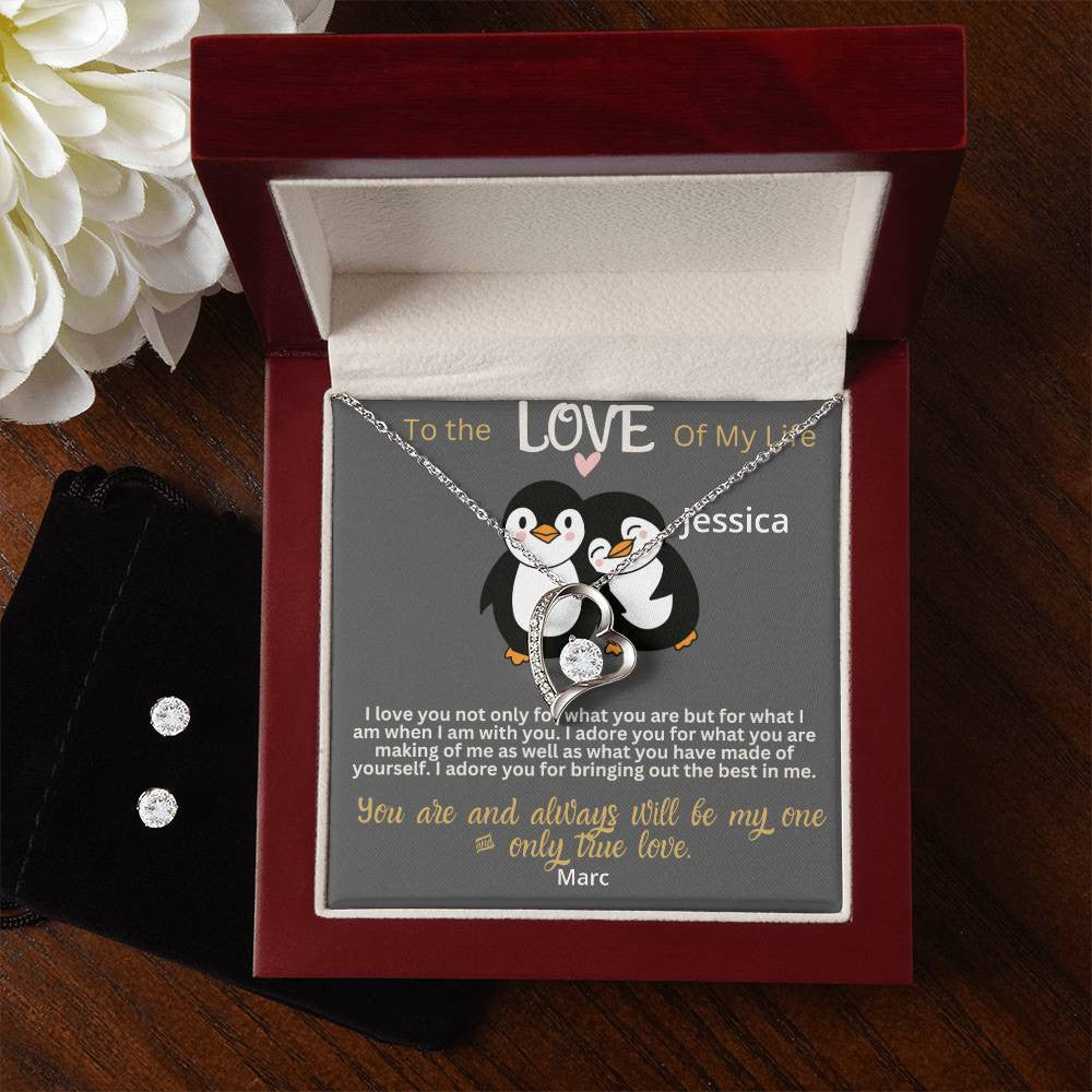 A Love Gift from Your Partner: boyfriend, Husband or Sweetheeart - a Forever Love bundle: Necklace + Clear CZ Earrings