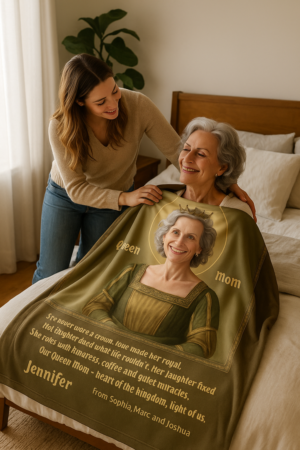 Queen Mom / King Dad Custom Royal Portrait Blanket – Upload Photo & Get Live Preview | Woven, Sherpa & Fleece