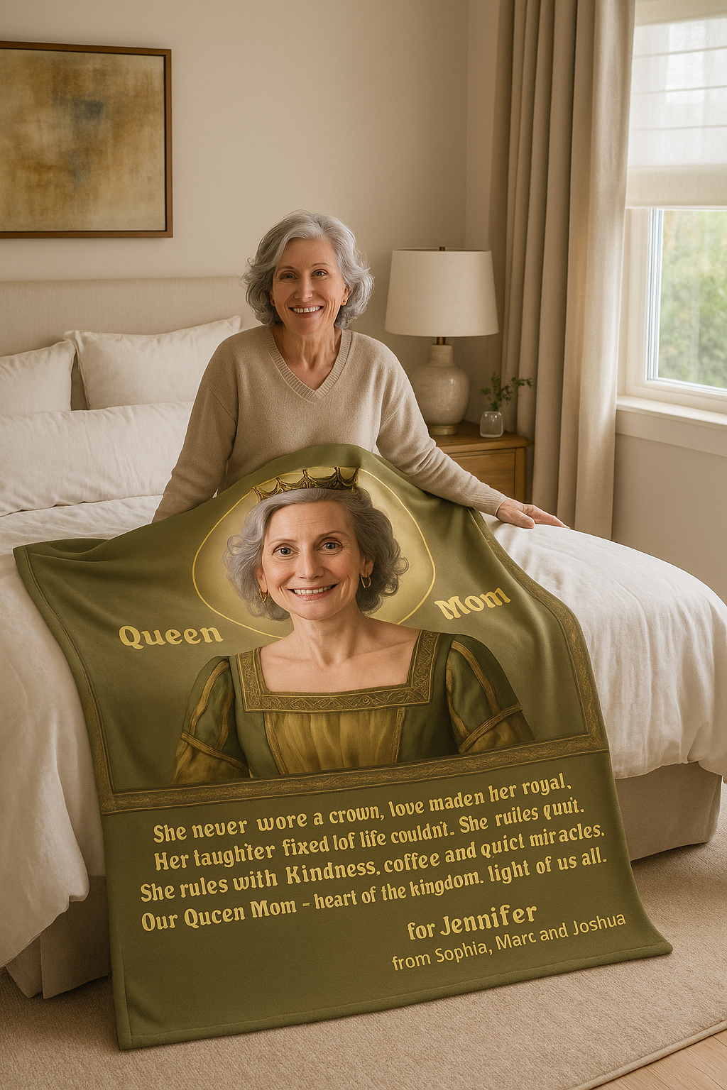 Queen Mom / King Dad Custom Royal Portrait Blanket – Upload Photo & Get Live Preview | Woven, Sherpa & Fleece