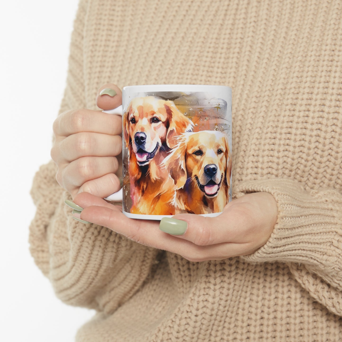 Ceramic Mug 11oz Accent Coffee Mug, 11oz for a Golden Retriever dog lover for mom, grandma, girlfriend, grand daughter, dad, granddad, grand son.