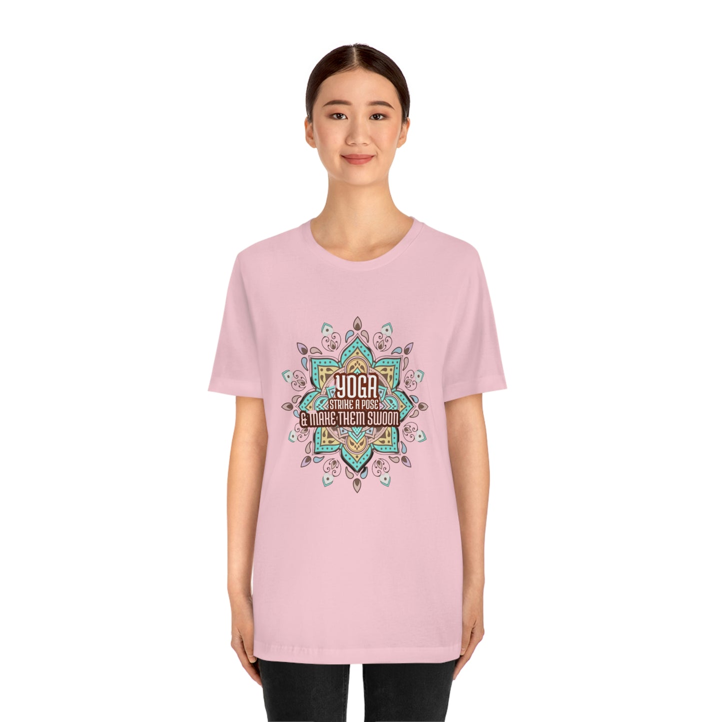 Unisex Jersey Short Sleeve Tee for a yoga loving mom, grandma, daughter, dad, granddad or son,