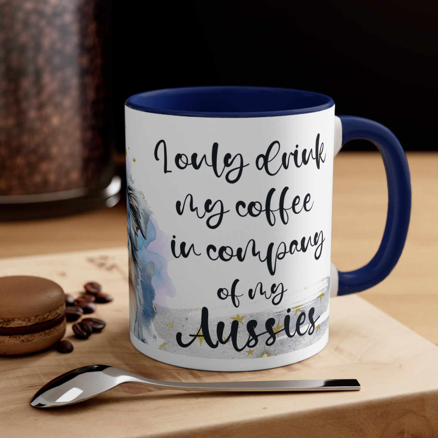 Accent Coffee Mug, 11oz for an Aussie lover for mom, grandma, girlfriend, grand daughter, dad, granddad, grand son.