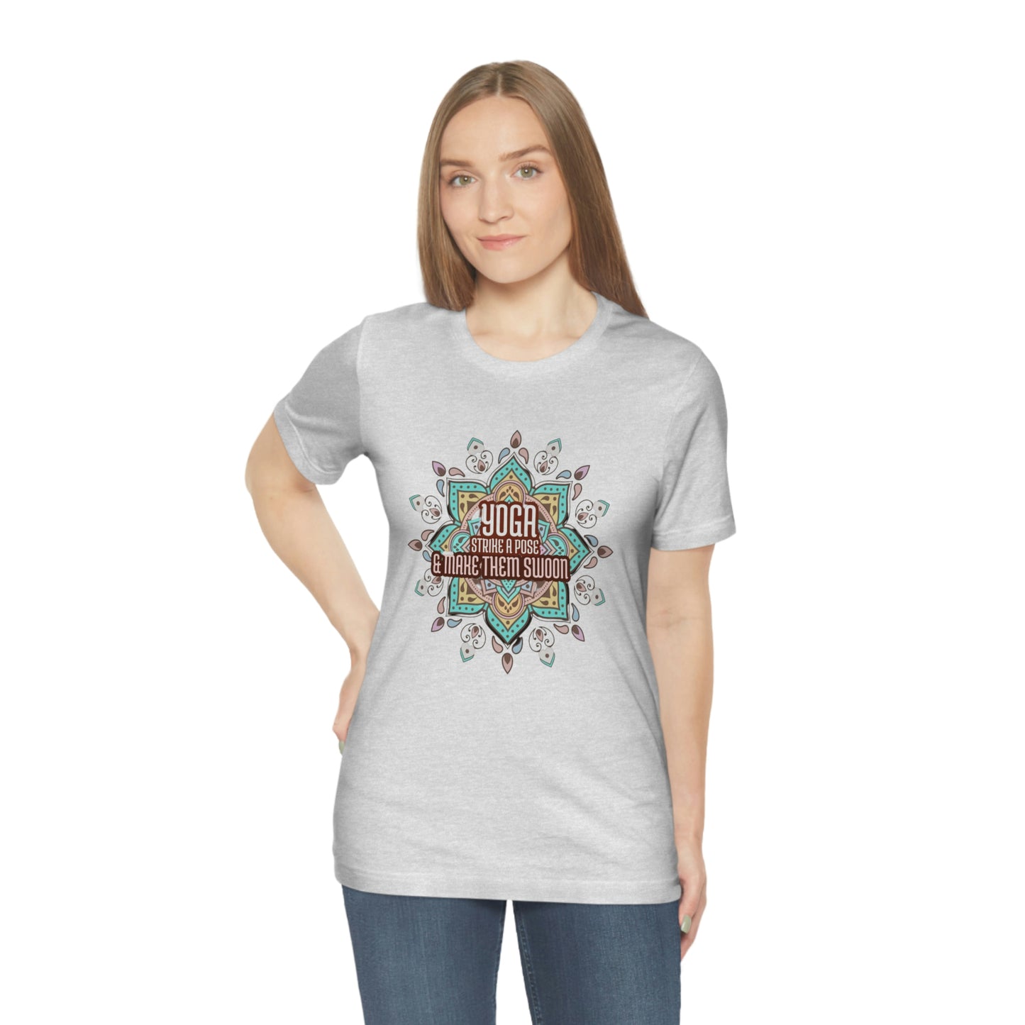 Unisex Jersey Short Sleeve Tee for a yoga loving mom, grandma, daughter, dad, granddad or son,