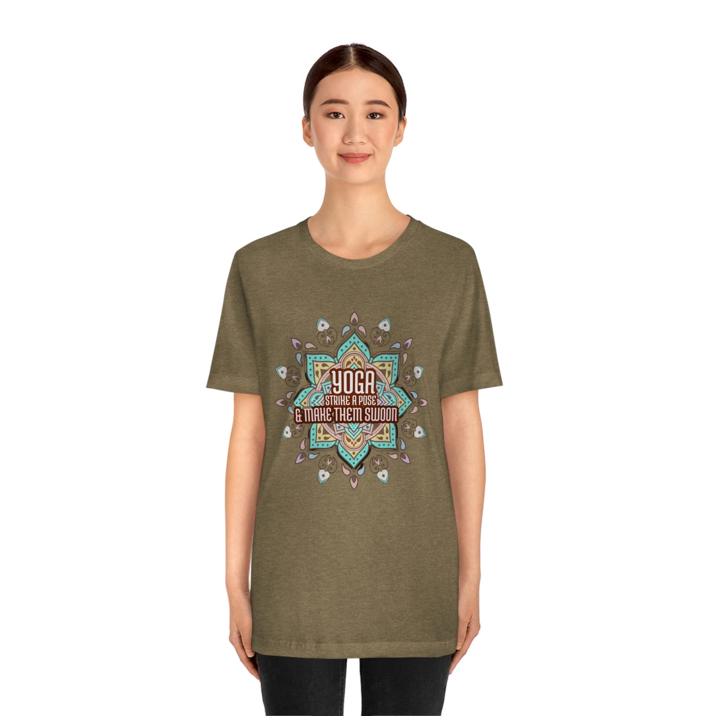 Unisex Jersey Short Sleeve Tee for a yoga loving mom, grandma, daughter, dad, granddad or son,