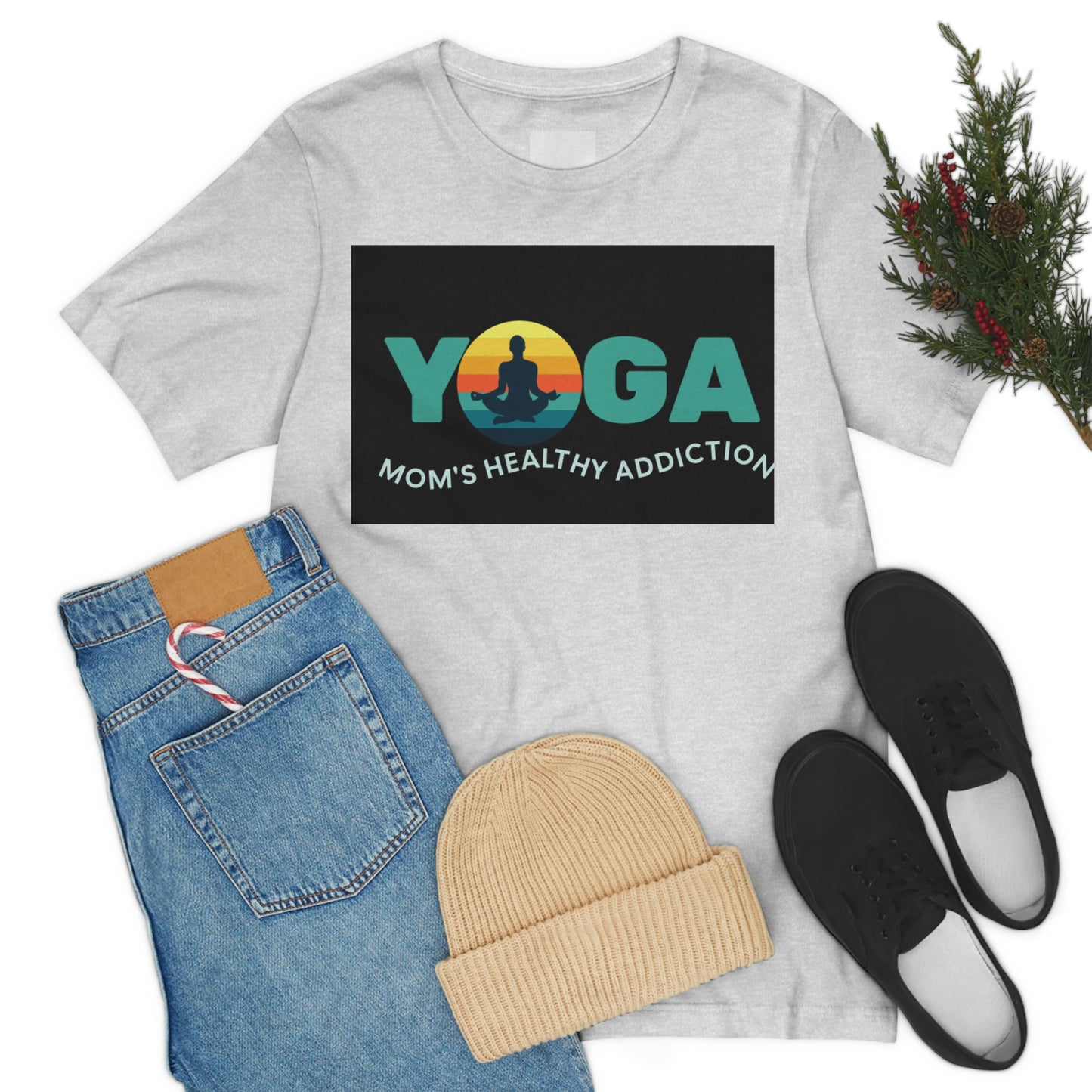 Unisex Jersey Short Sleeve Tee for a yoga loving mom, grandma, daughter, dad, granddad or son,