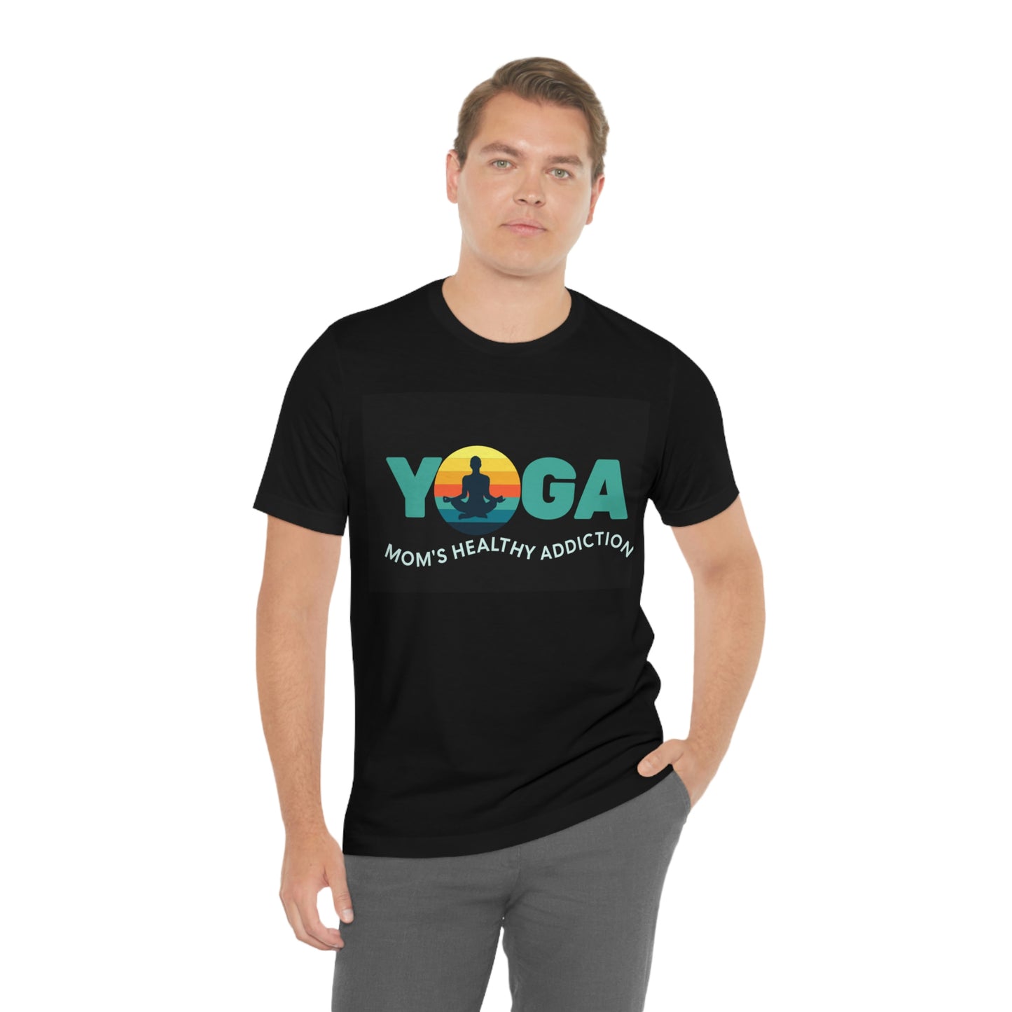 Unisex Jersey Short Sleeve Tee for a yoga loving mom, grandma, daughter, dad, granddad or son,