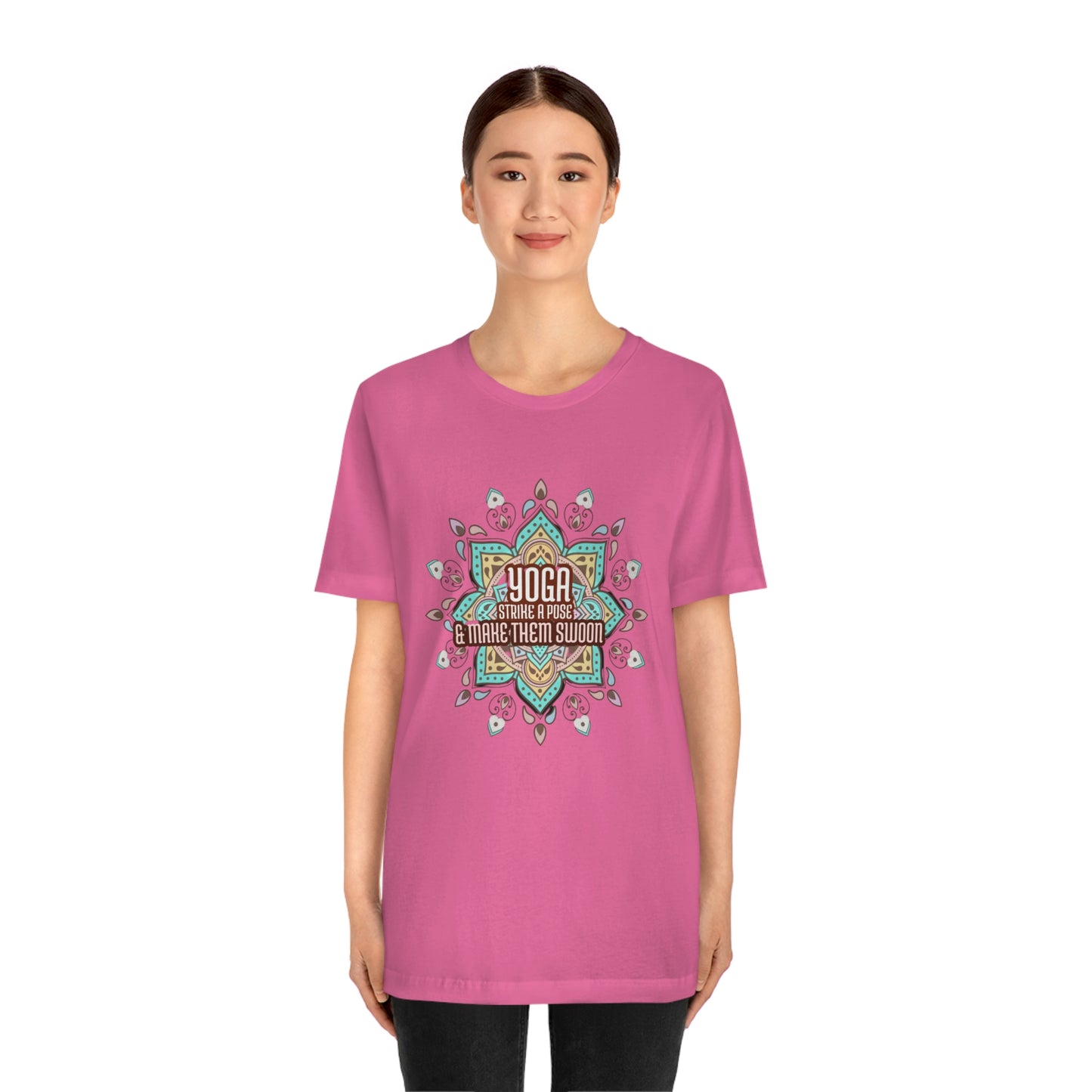 Unisex Jersey Short Sleeve Tee for a yoga loving mom, grandma, daughter, dad, granddad or son,