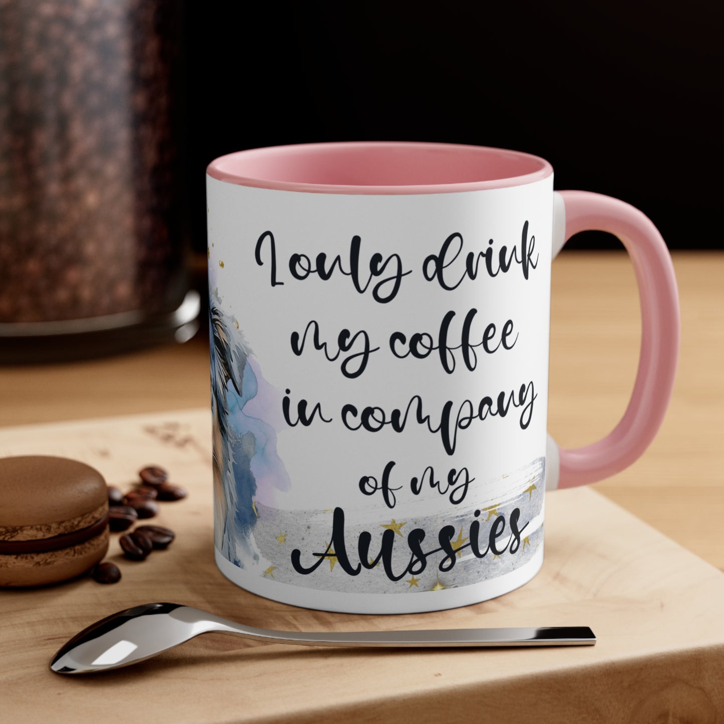 Accent Coffee Mug, 11oz for an Aussie lover for mom, grandma, girlfriend, grand daughter, dad, granddad, grand son.