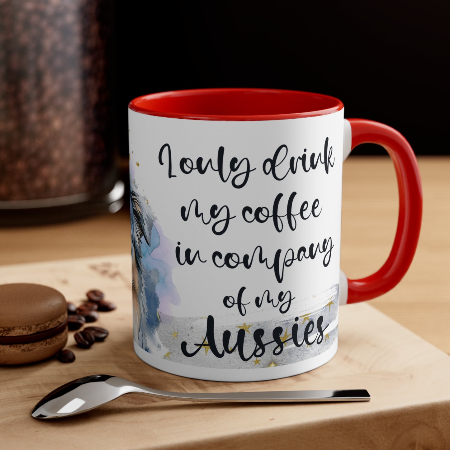 Accent Coffee Mug, 11oz for an Aussie lover for mom, grandma, girlfriend, grand daughter, dad, granddad, grand son.