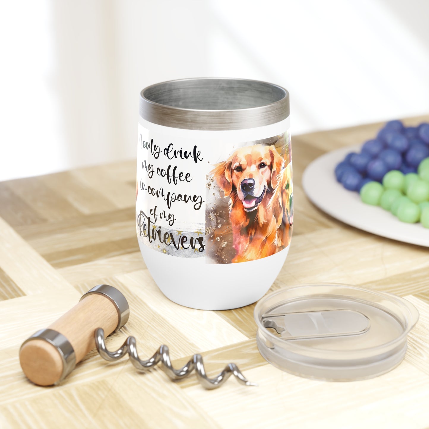 Chill Wine Tumbler for a Golden Retriever dog lover for mom, grandma, girlfriend, grand daughter, dad, granddad, grand son.