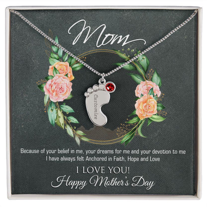 Engraved Baby Feet Name Necklace for Mother's Day