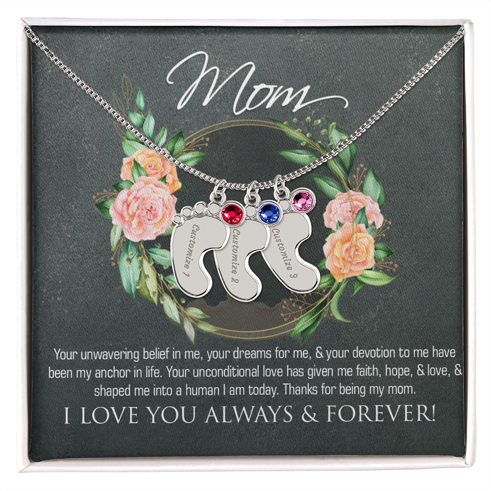 Necklace for mom, baby foot.