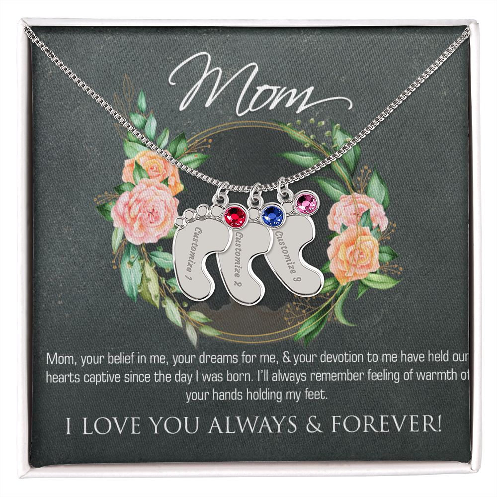 Necklace for mom, baby foot.