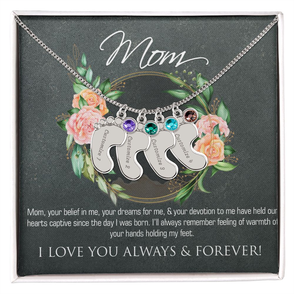 Necklace for mom, baby foot.