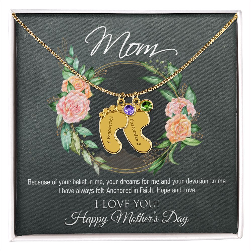 Engraved Baby Feet Name Necklace for Mother's Day