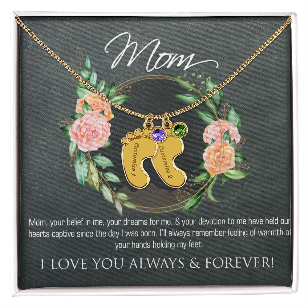 Necklace for mom, baby foot.