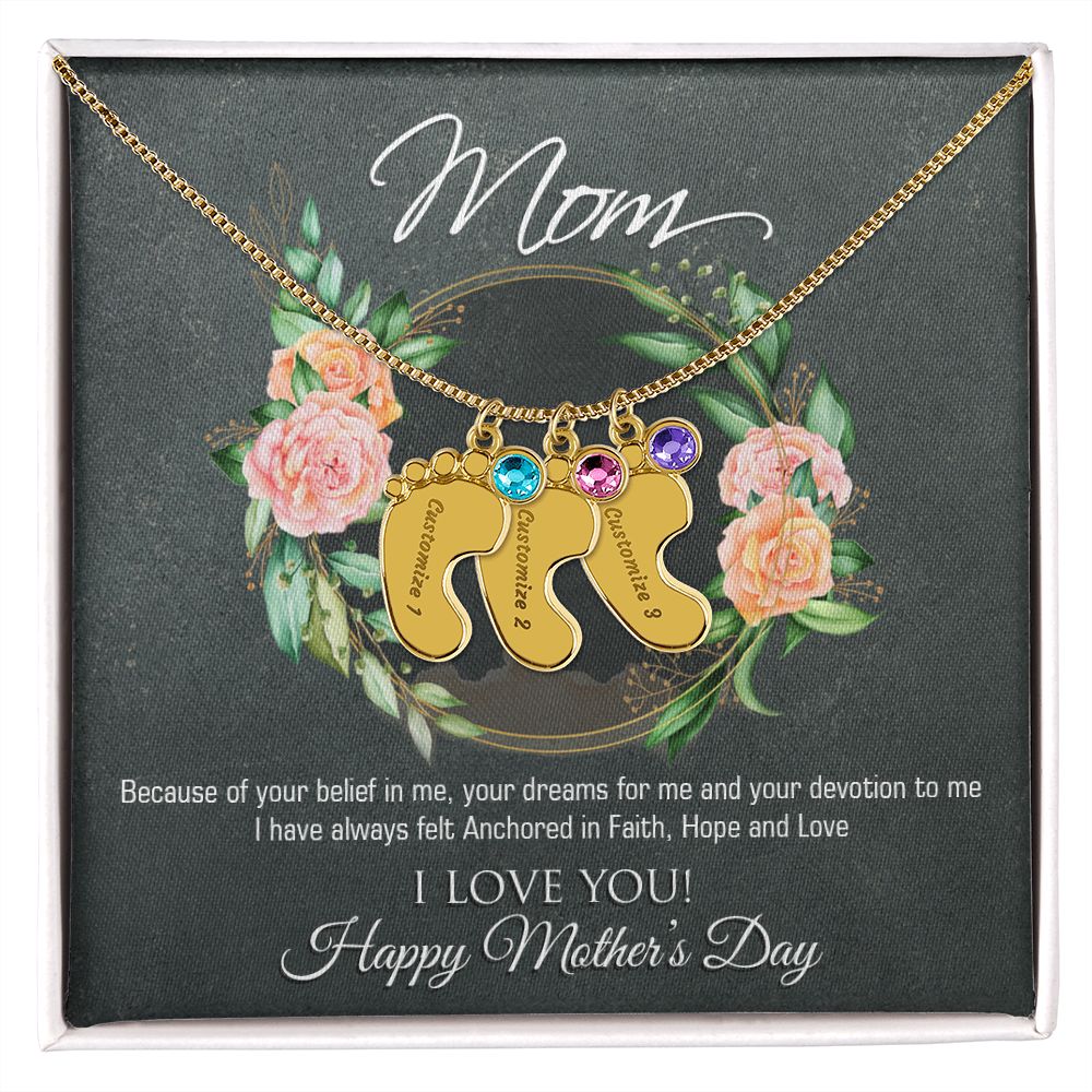 Engraved Baby Feet Name Necklace for Mother's Day