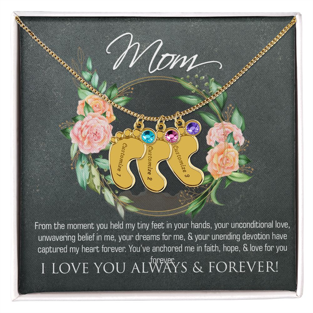 Necklace for mom, baby foot.