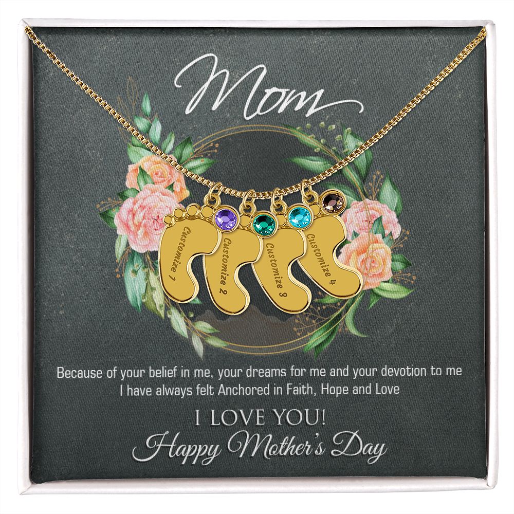 Engraved Baby Feet Name Necklace for Mother's Day