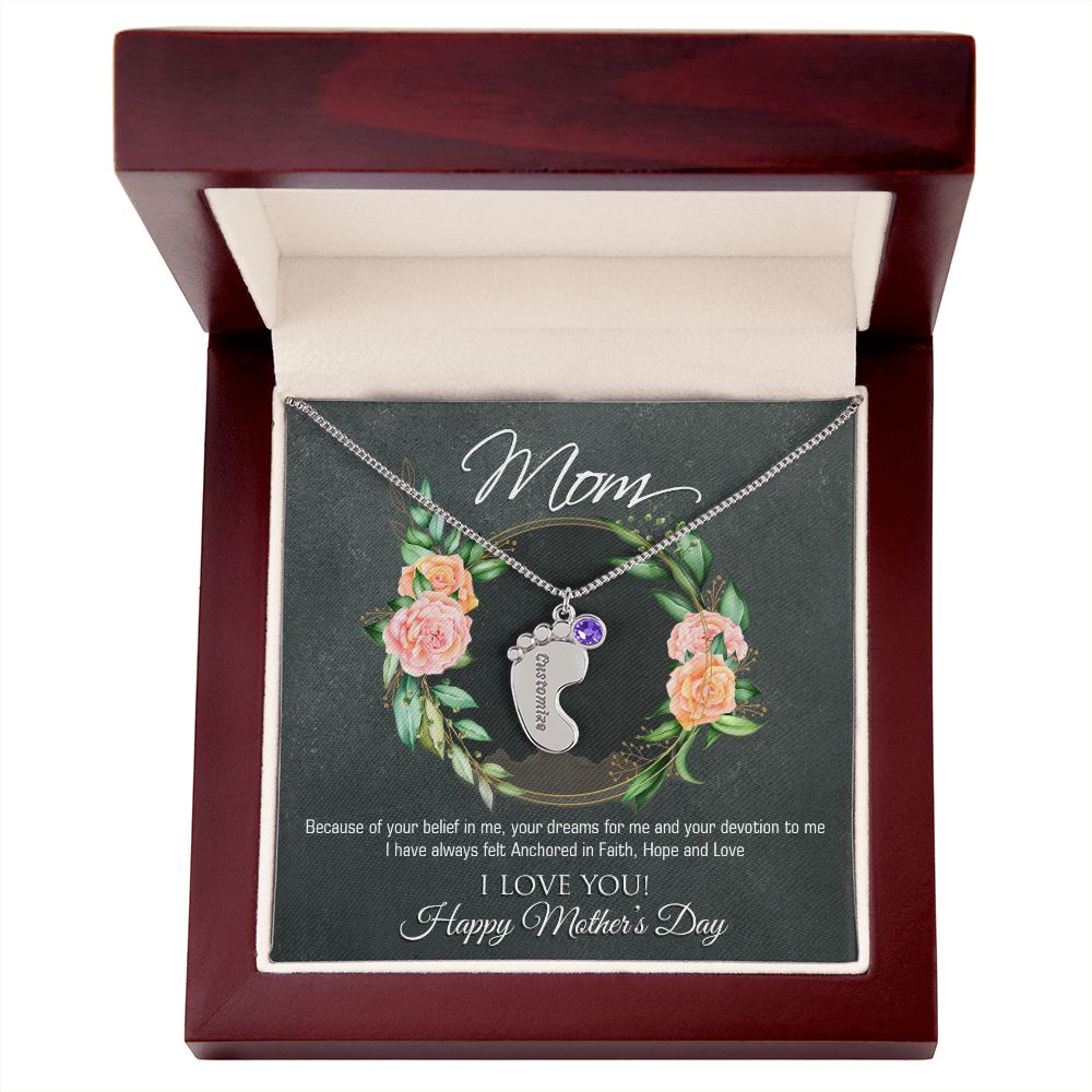 Engraved Baby Feet Name Necklace for Mother's Day
