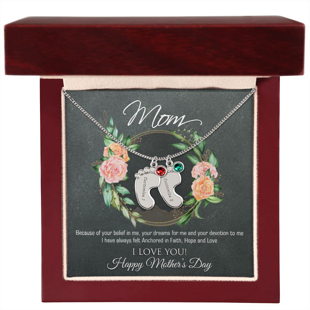Engraved Baby Feet Name Necklace for Mother's Day
