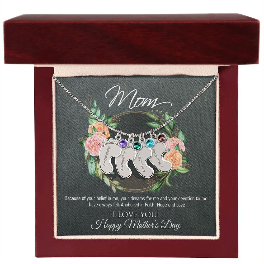 Engraved Baby Feet Name Necklace for Mother's Day