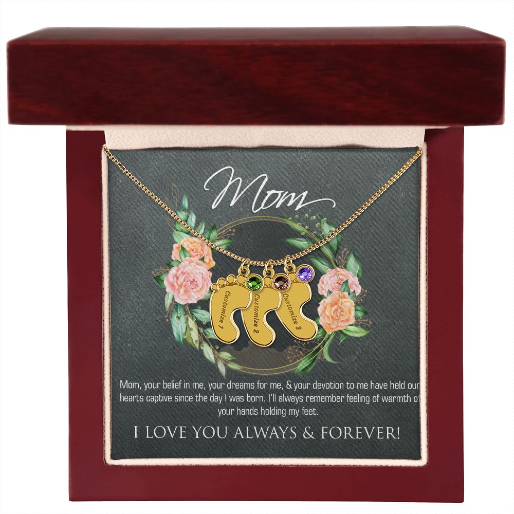 Necklace for mom, baby foot.