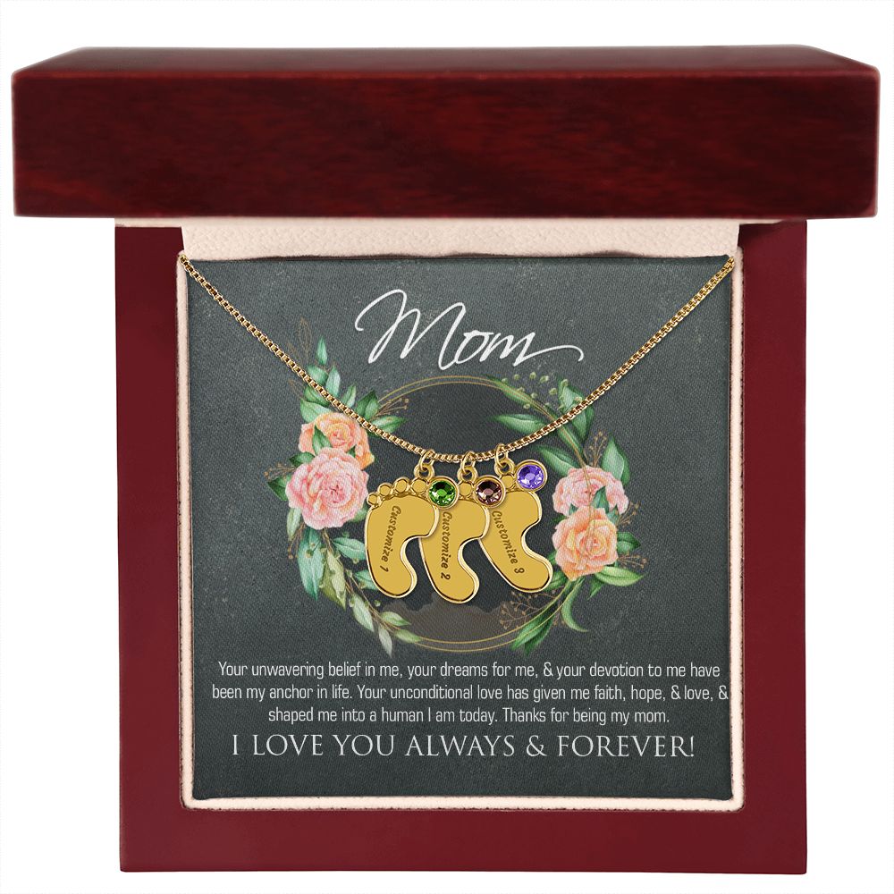 Necklace for mom, baby foot.